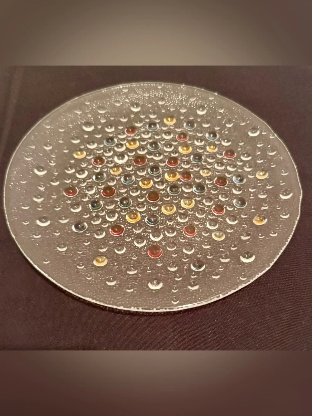 4 Dansk Poland Confetti Bubble Glass plates, textured surface, multicolored. 8”